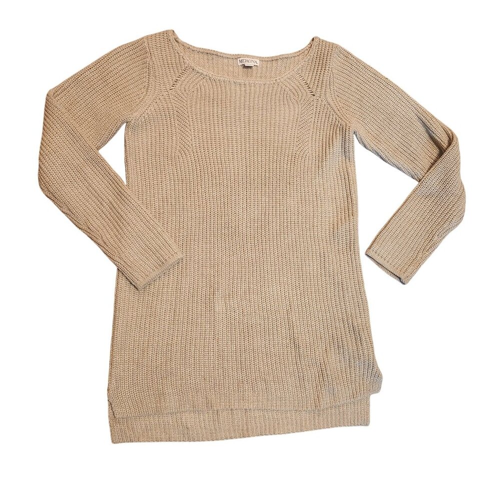 Merona Women’s Small Oversize Knit Tunic Sweater Hi Low Hem Neutral Cozy Layer